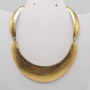 Hammered Gold-Tone Metal Collar Necklace Egyptian Revival With Hook Clasp